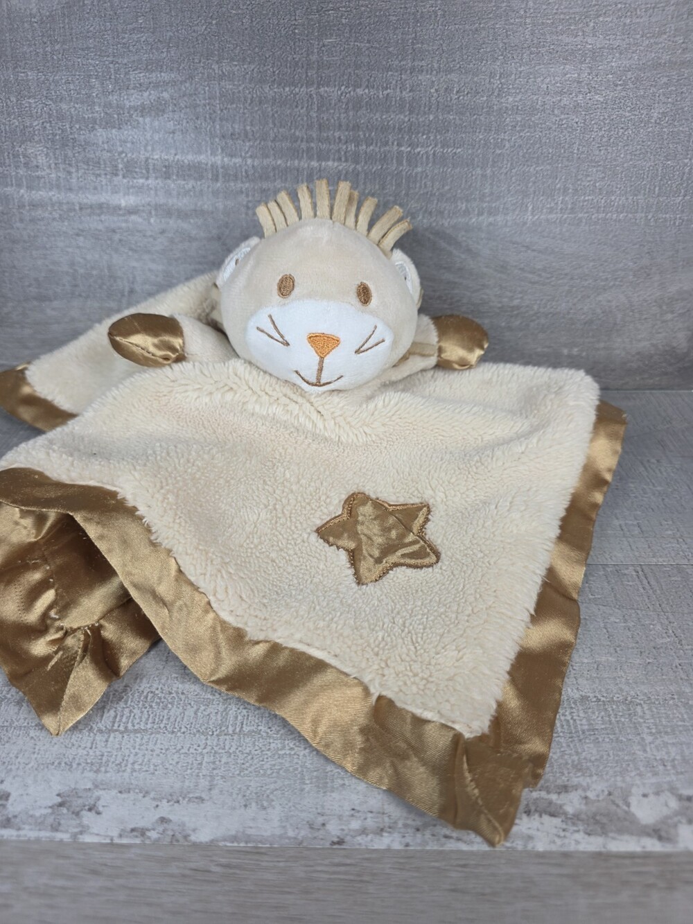 Baby Gear HTF Lovey Security Plush Blanket Lion Satin Brown Beige Star g71